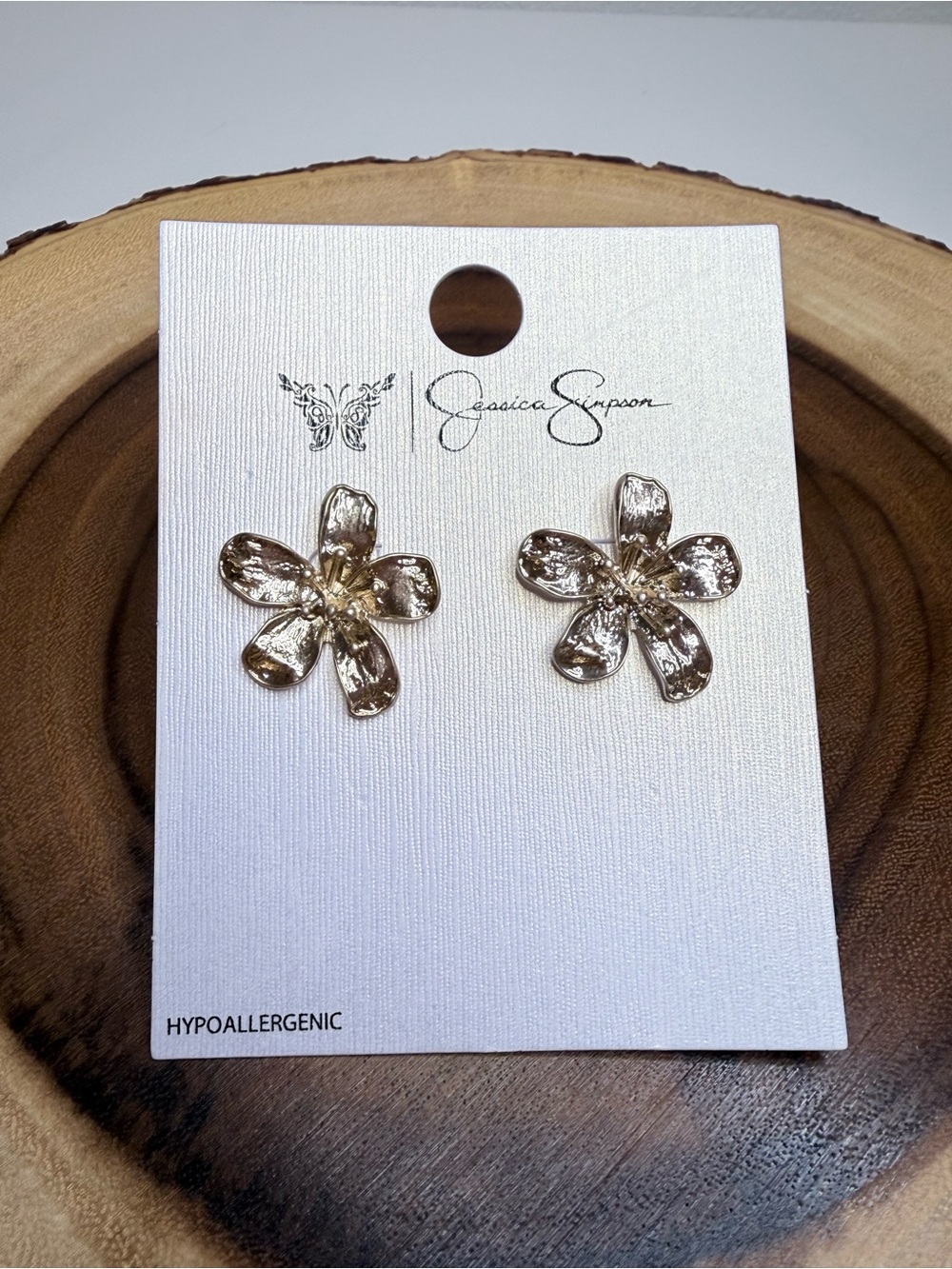 Jessica Simpson Gold Floral Petal Stud Earrings